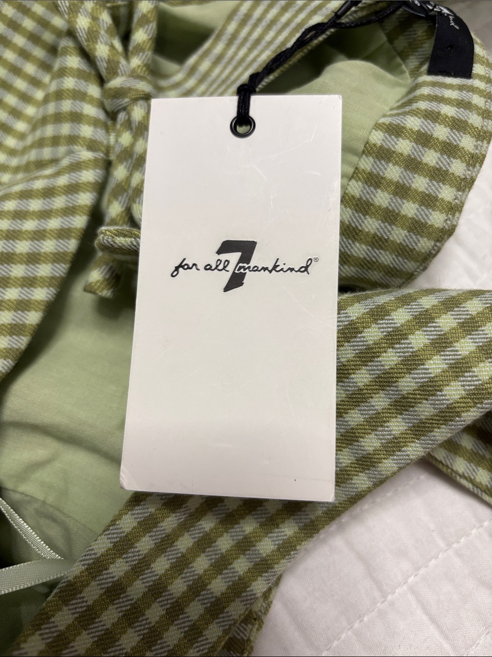 2 Piece Set-7 For All Mankind Olive Gingham Tie-Detail Crop Top & Mini Skirt - Picture 13 of 14